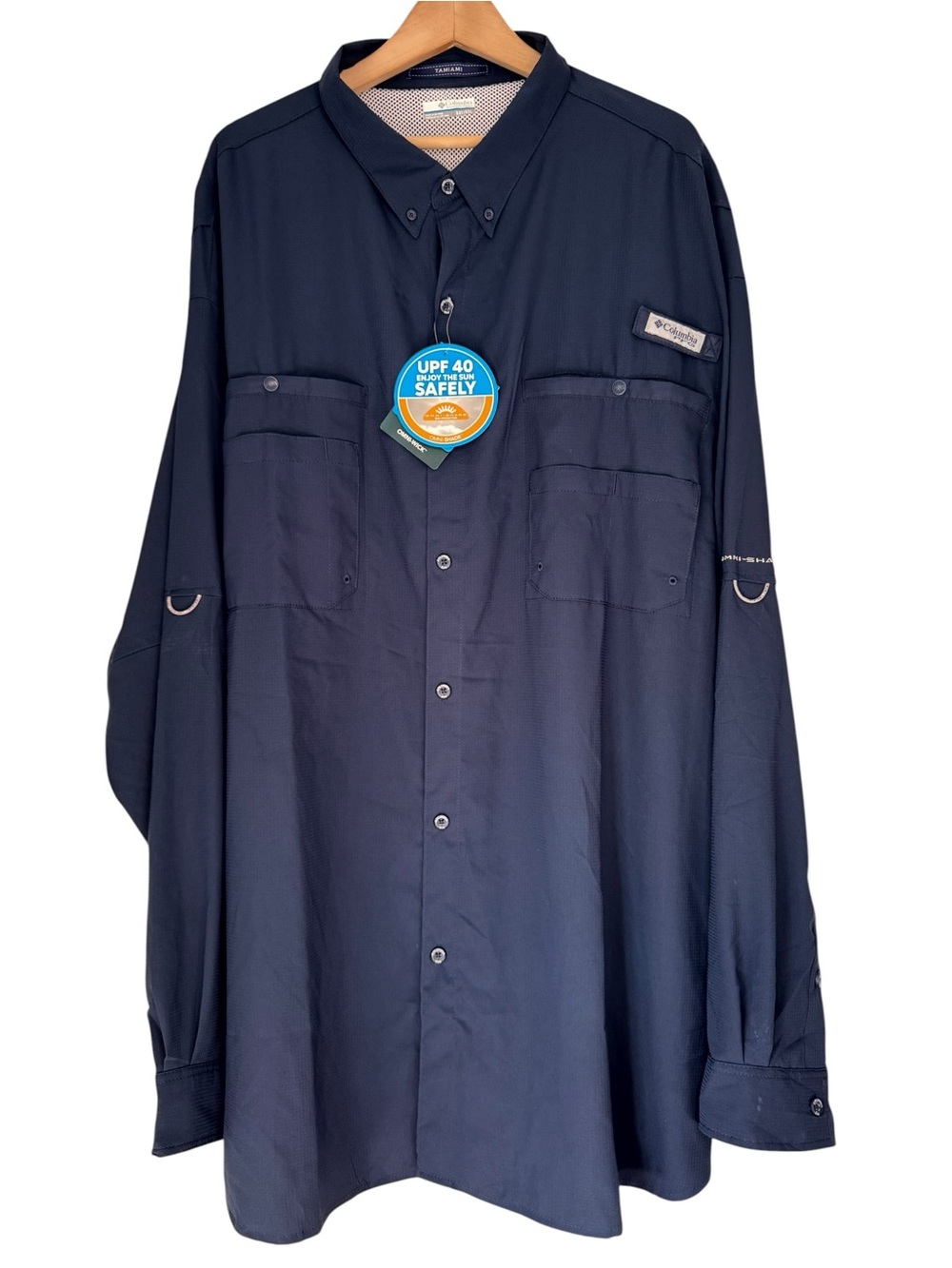 Columbia PFG Tamiami II Mens 5XT NWT Long Sleeve Fishing Shirt Navy Blue